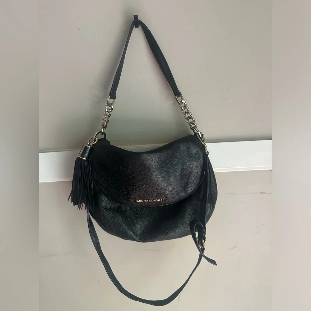 Michael Kors Black Leather Shoulder Hobo with Tassel